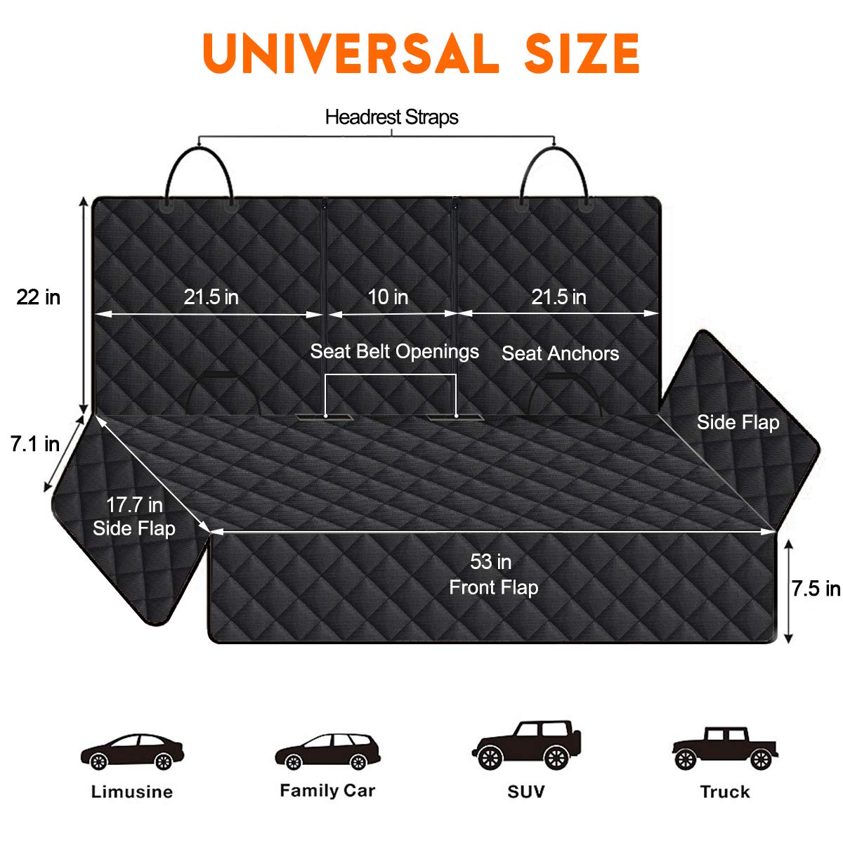 Waterproof Dog Car Seat Cover with Seat Belt Non-Slip Bench Pet Car Seat Protector for Most Cars Trucks SUVs