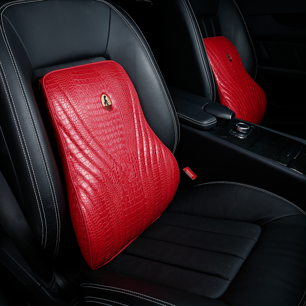Memory Foam PU Leather Car Back Support Cushion Ergonomic Lumbar Support Pillow with Customized Embroidery Logo