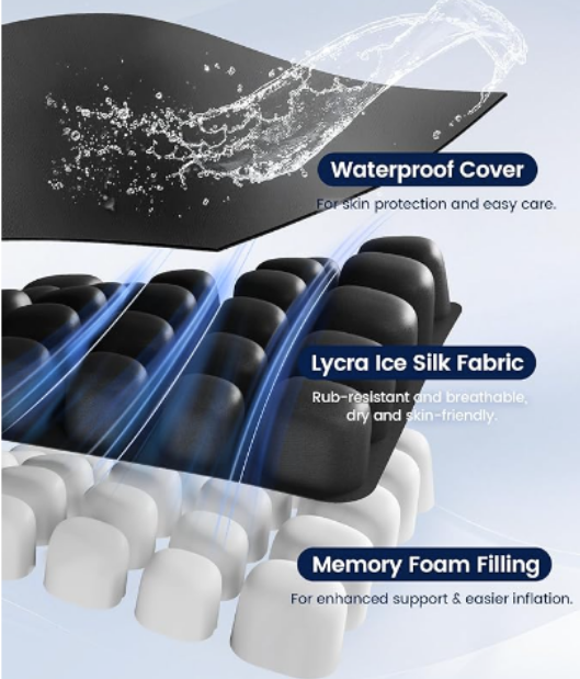 Wheelchair Air Cushion Massage Inflatable Seat Cushion with Heated Function Portable Non-Toxic Timing Control for Car Use