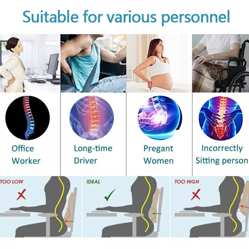 Office Chair Memory Foam Ergonomic Lumbar Support Pillow for Lower Back Pain Relief