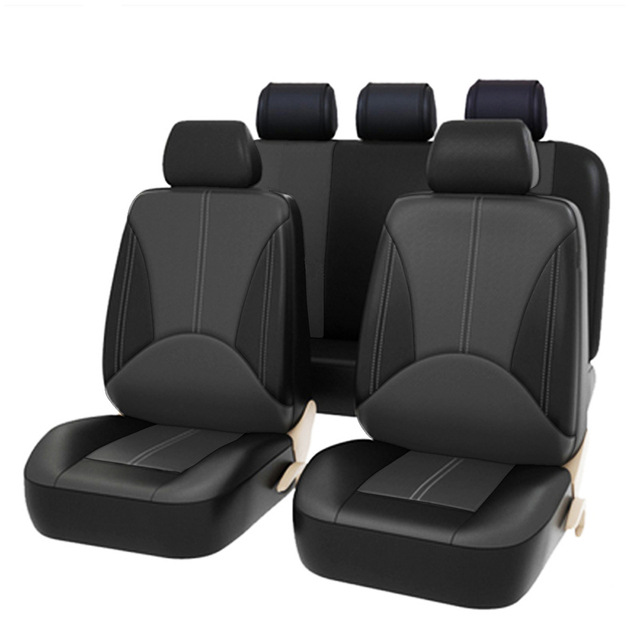 9pcs Car Seat Covers Full Set Blue Gray Black Front/Rear Split Bench Seats Cloth Protection Fabric Sports Car Interior Four