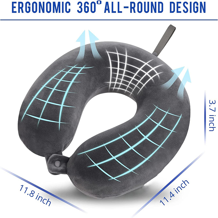Portable U-Shaped Memory Foam Travel Pillow Ergonomic Cervical Neck Support for Airplane Car Seats Offers Relief