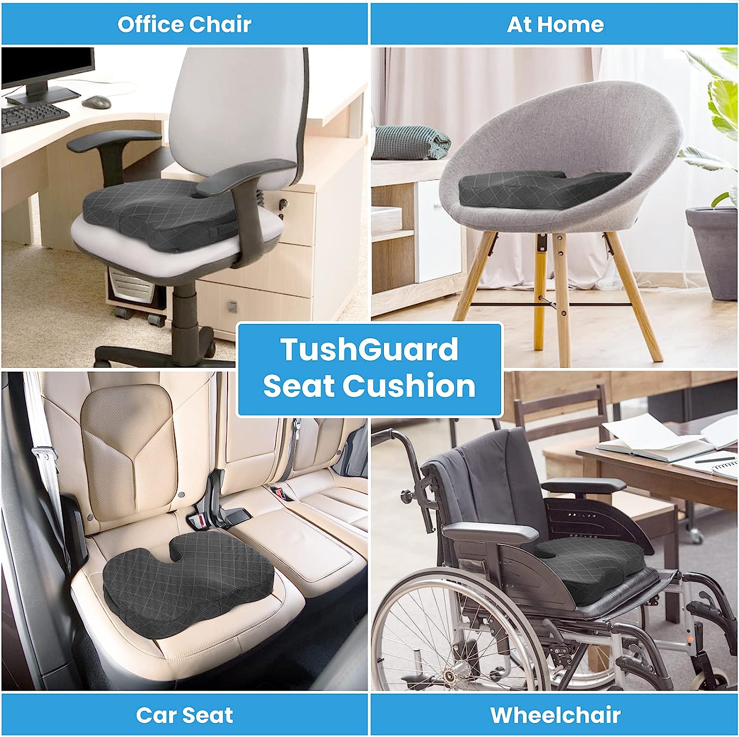 Non-Slip Memory Foam Seat Cushion for Long Sitting Office Workers, Car Drivers