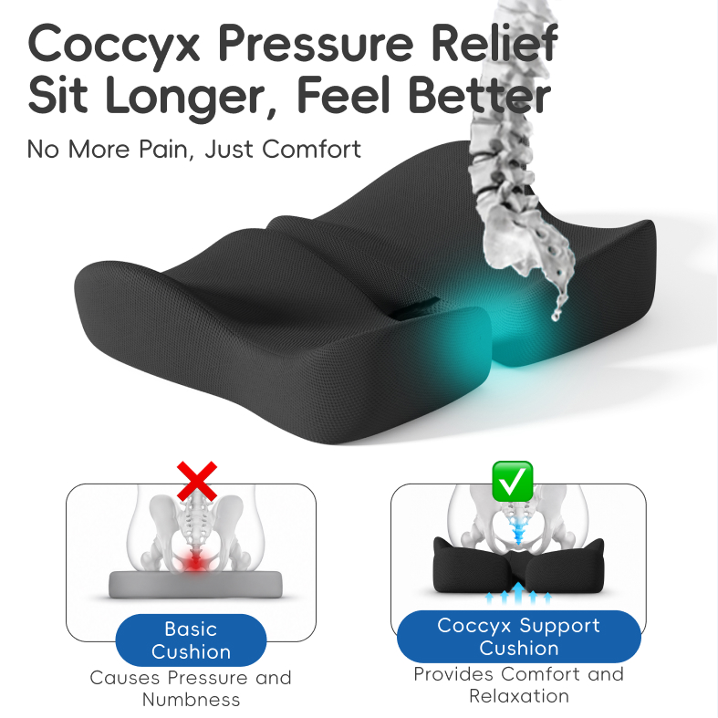 Comfortable Memory Foam Seat Cushion Ergonomic Office Chair Pad Relieves Hip Soreness Against Numbness for Long Sitting Work