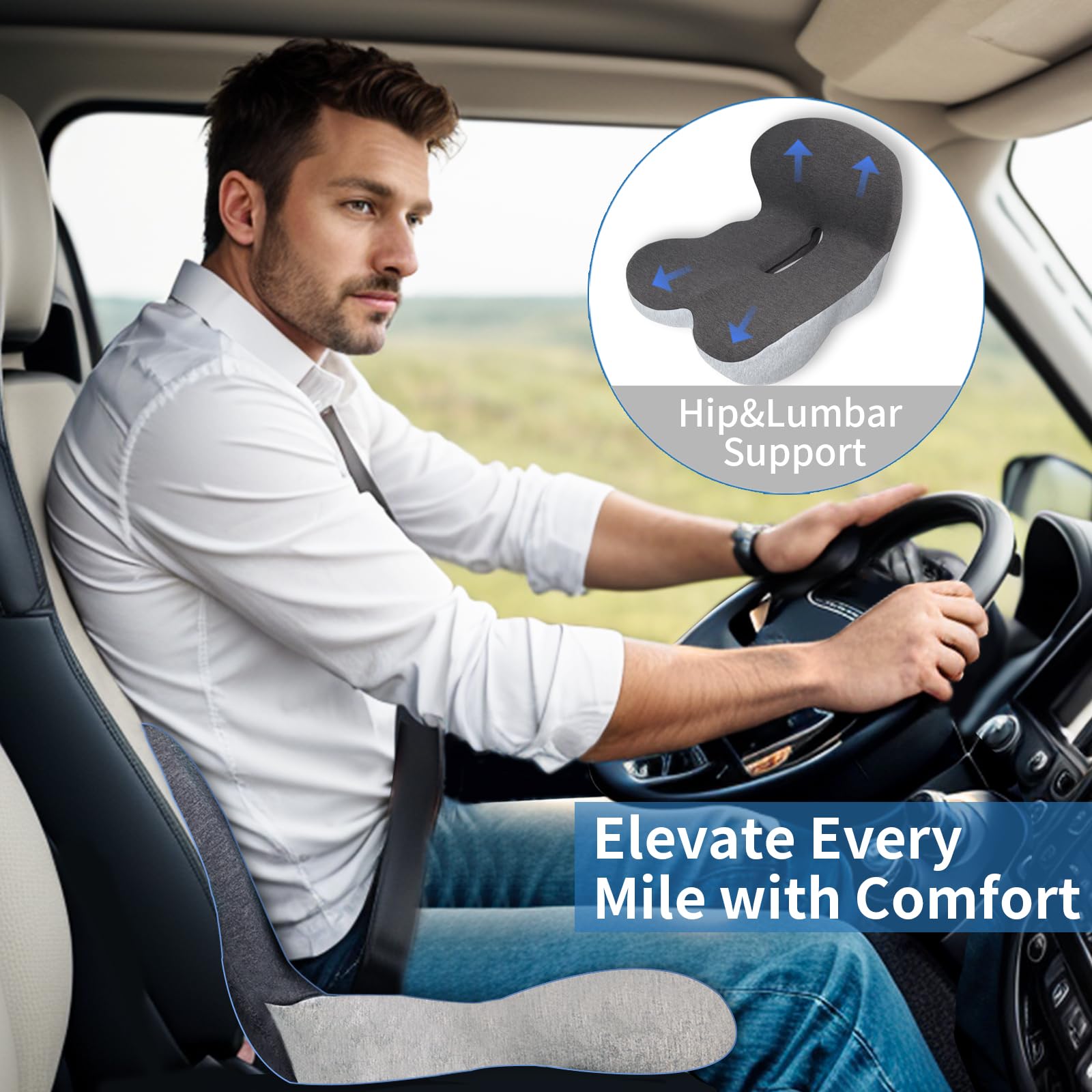 Office Chair Lumbar Support Memory Foam Car Seat Cushion With Adjustable Strap Sciatica Pad Cushions For Car Truck Gaming Chair