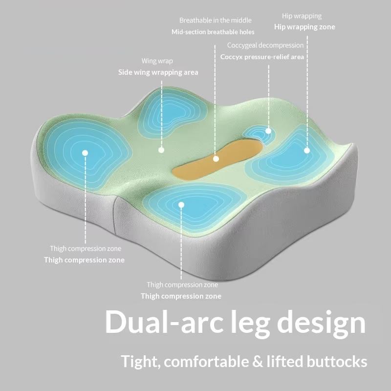 Soft Feeling Cooling Coccyx Decompression Memory Foam Breathable Seat Pad Customizable Prolonged Sitting Office Student