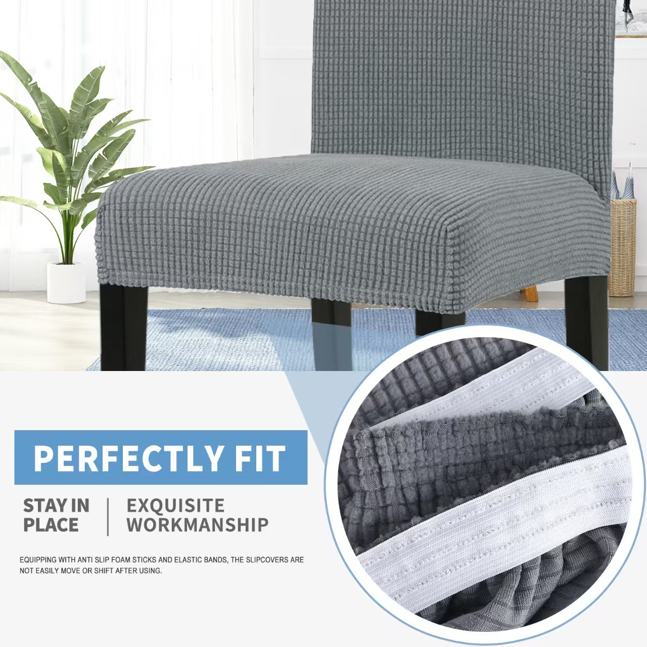 Dining Chair Slipcover Seat Protectors Foldable Chair Covers High Elastic Corn Grain Removable Jacquard Chair Cover