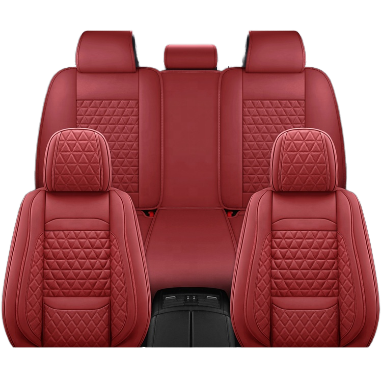 Wellfit Designer Wine Red Leather Car Seat Covers Full Set Luxury US Universal Car Accessories With Logo Protection Function