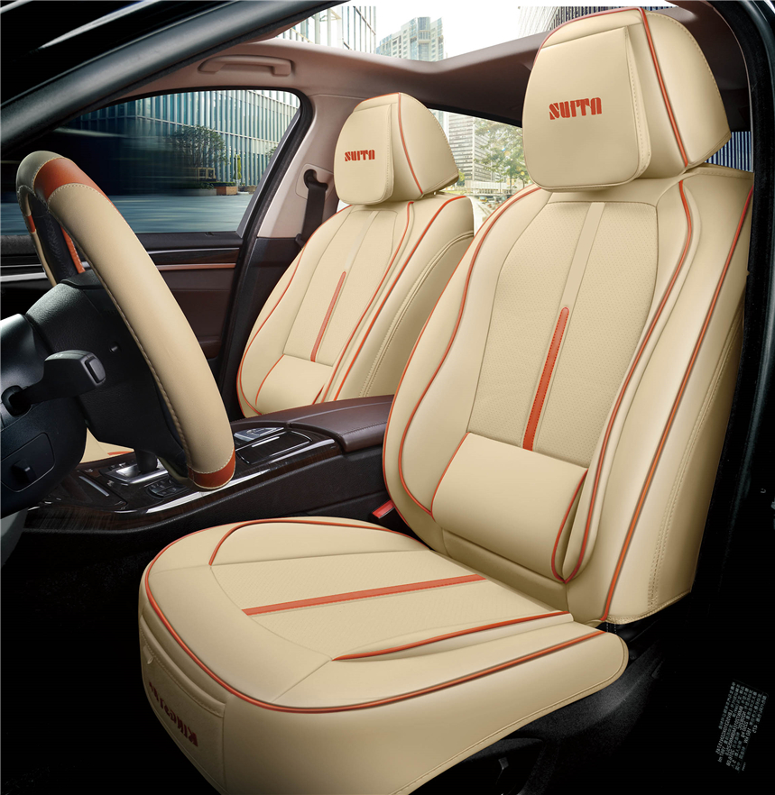 Customized 5pcs Full Set SUV Car Seat Covers Luxury Leather Cushion Covers for Golf/Passat/CC Universal Fit Airbag Compatible