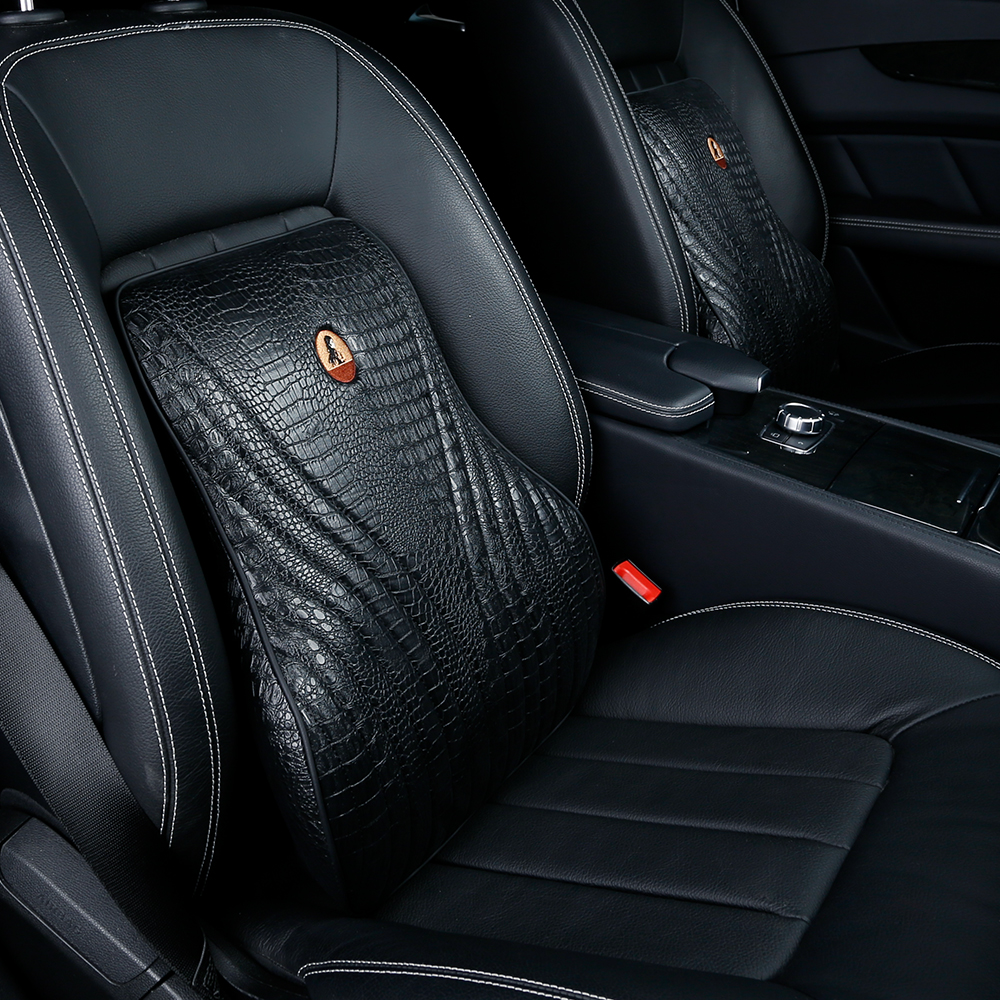 Memory Foam PU Leather Car Back Support Cushion Ergonomic Lumbar Support Pillow with Customized Embroidery Logo