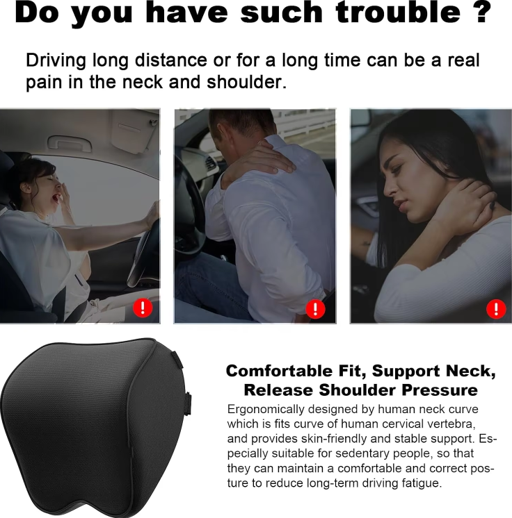Ergonomic Memory Foam Car Headrest Pillow Soft Neck Support Cushion for Long Drive Comfort OEM ODM