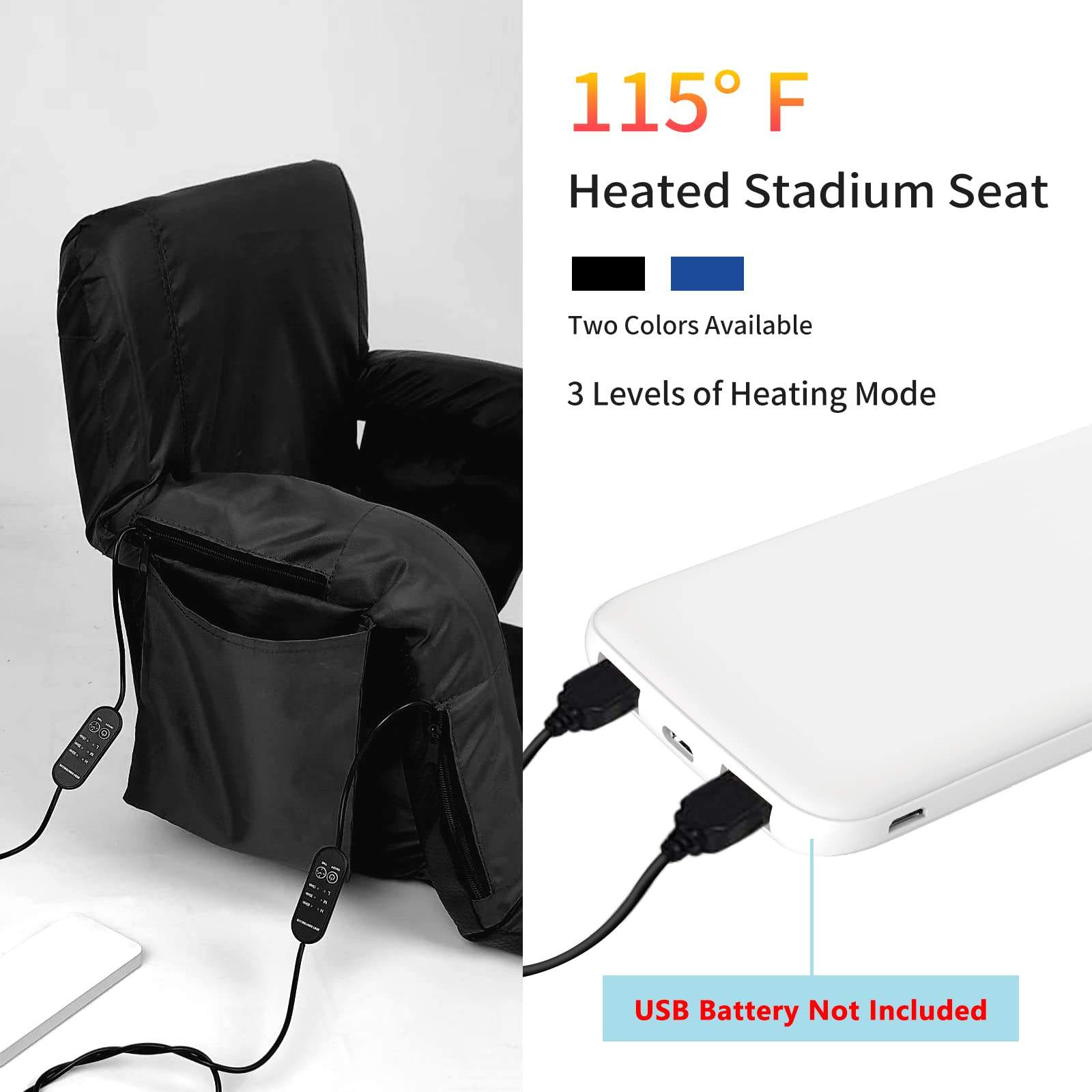 Outdoor Camping 7.4V USB Graphene Waterproof Electric Chair Heated Pad Heated Seat Cushion for Stadium Bleacher