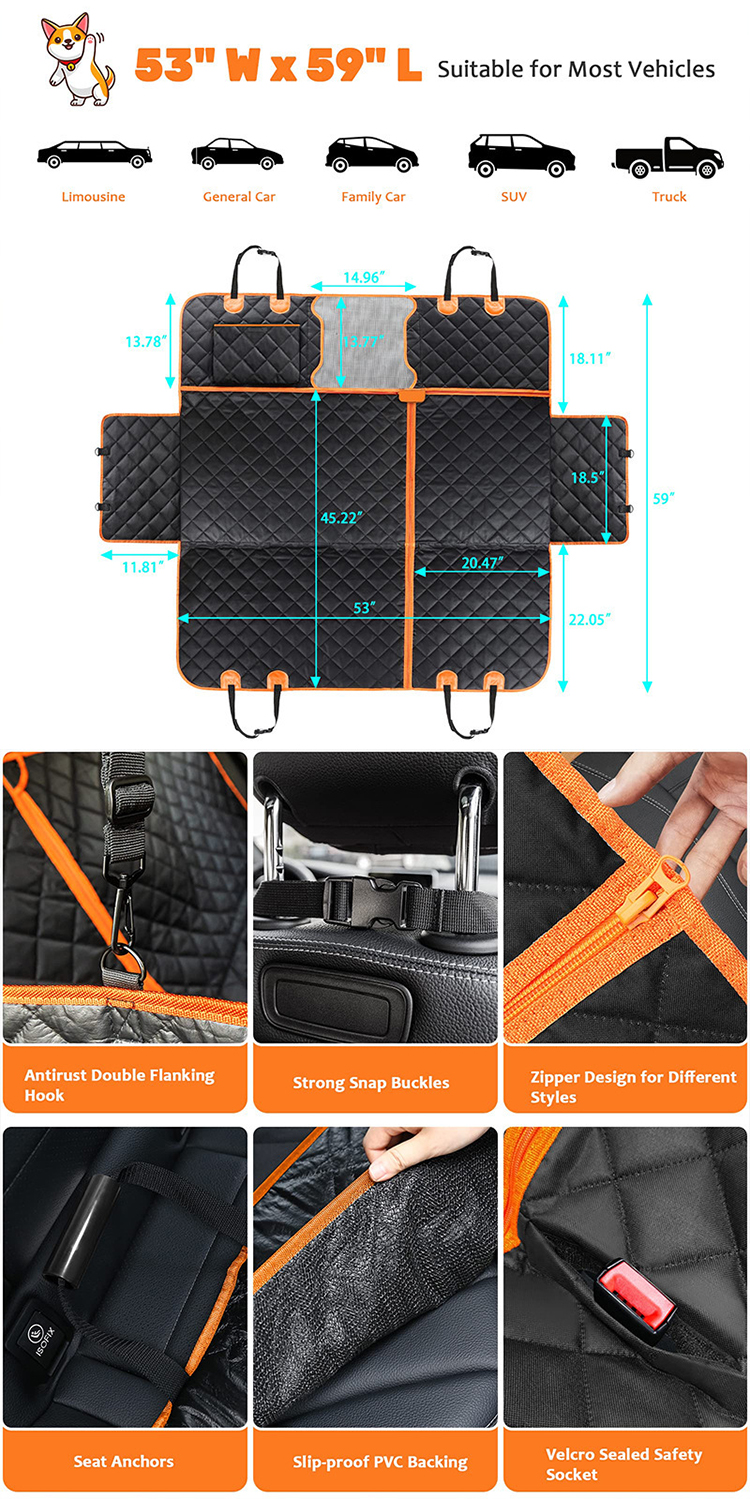 Waterproof Quilt Pet Car Seat Cover Detail 2