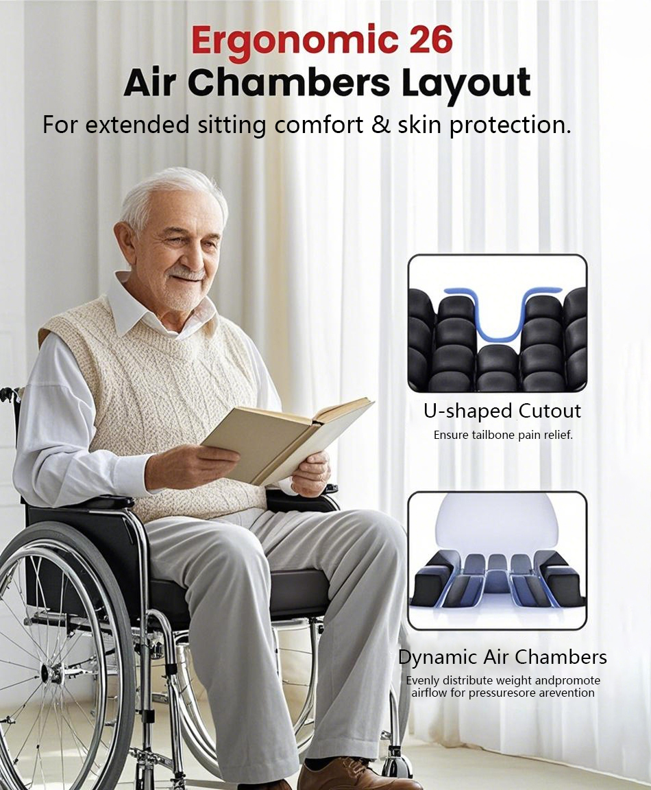 Wheelchair Air Cushion Massage Inflatable Seat Cushion with Heated Function Portable Non-Toxic Timing Control for Car Use