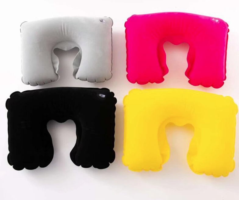 Air Inflatable U-shaped Flocking Soft Rest Pillow Neck Car Headrest Air Cushion Pillow Necessary for Sleeping Travel Airplane
