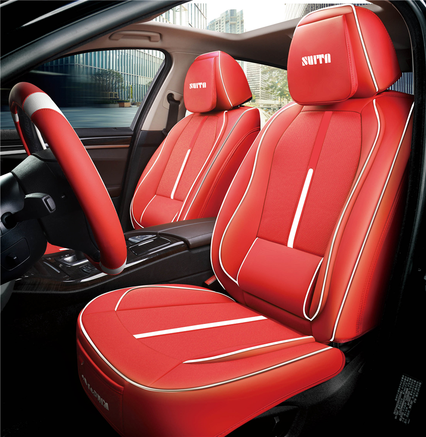 Customized 5pcs Full Set SUV Car Seat Covers Luxury Leather Cushion Covers for Golf/Passat/CC Universal Fit Airbag Compatible
