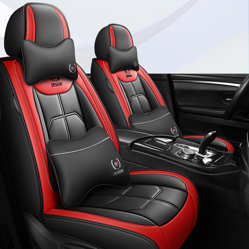 Universal Fit Black and Red PVC Car Seat Cover Waterproof PU Leather Full Set for Audi A6 C7 C6 Protective Cover