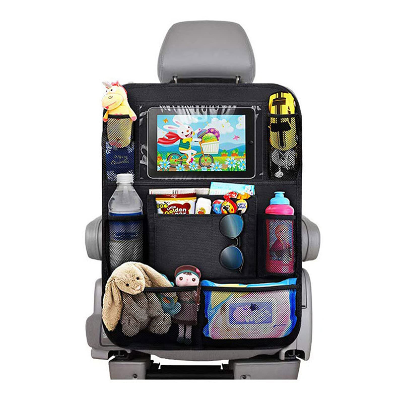 Custom Logo 600D Oxford Car Back Seat Organizer Storage Bag Clear Screen Car Box Storage With Touch Screen Tablet