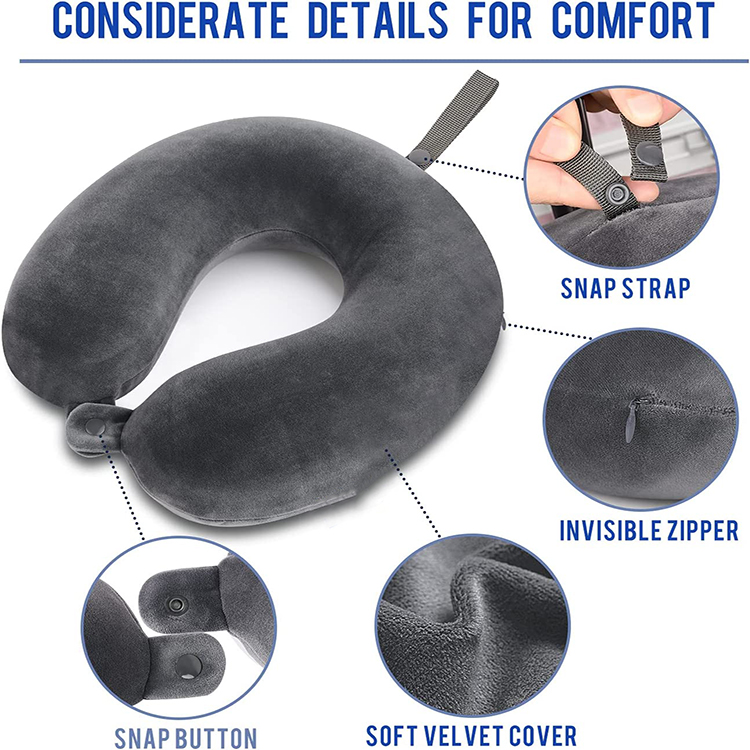 Portable U-Shaped Memory Foam Travel Pillow Ergonomic Cervical Neck Support for Airplane Car Seats Offers Relief