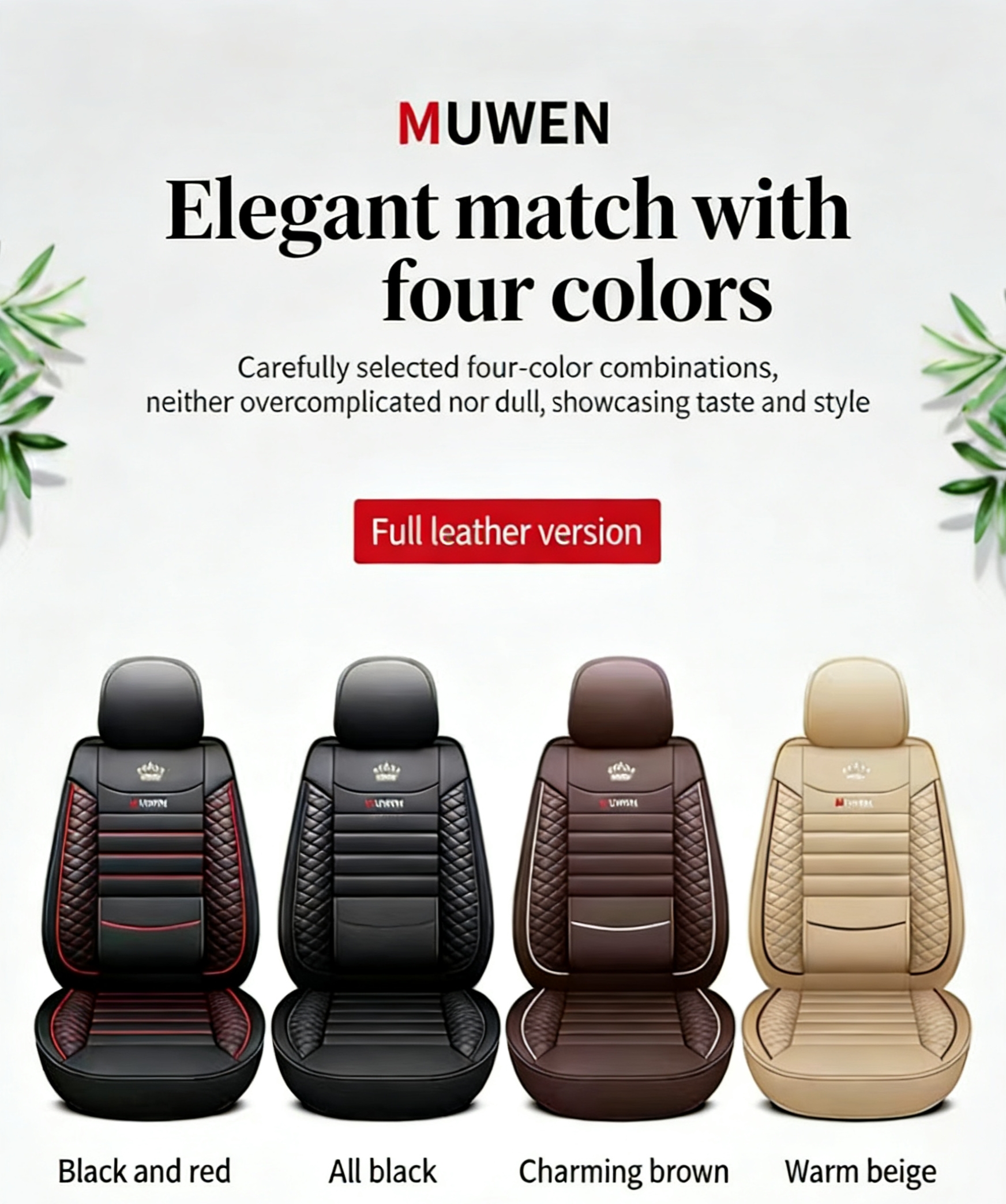 Full-Leather Sports Style 5-Piece Universal Car Seat Covers-All-Season Protection-Wholesale