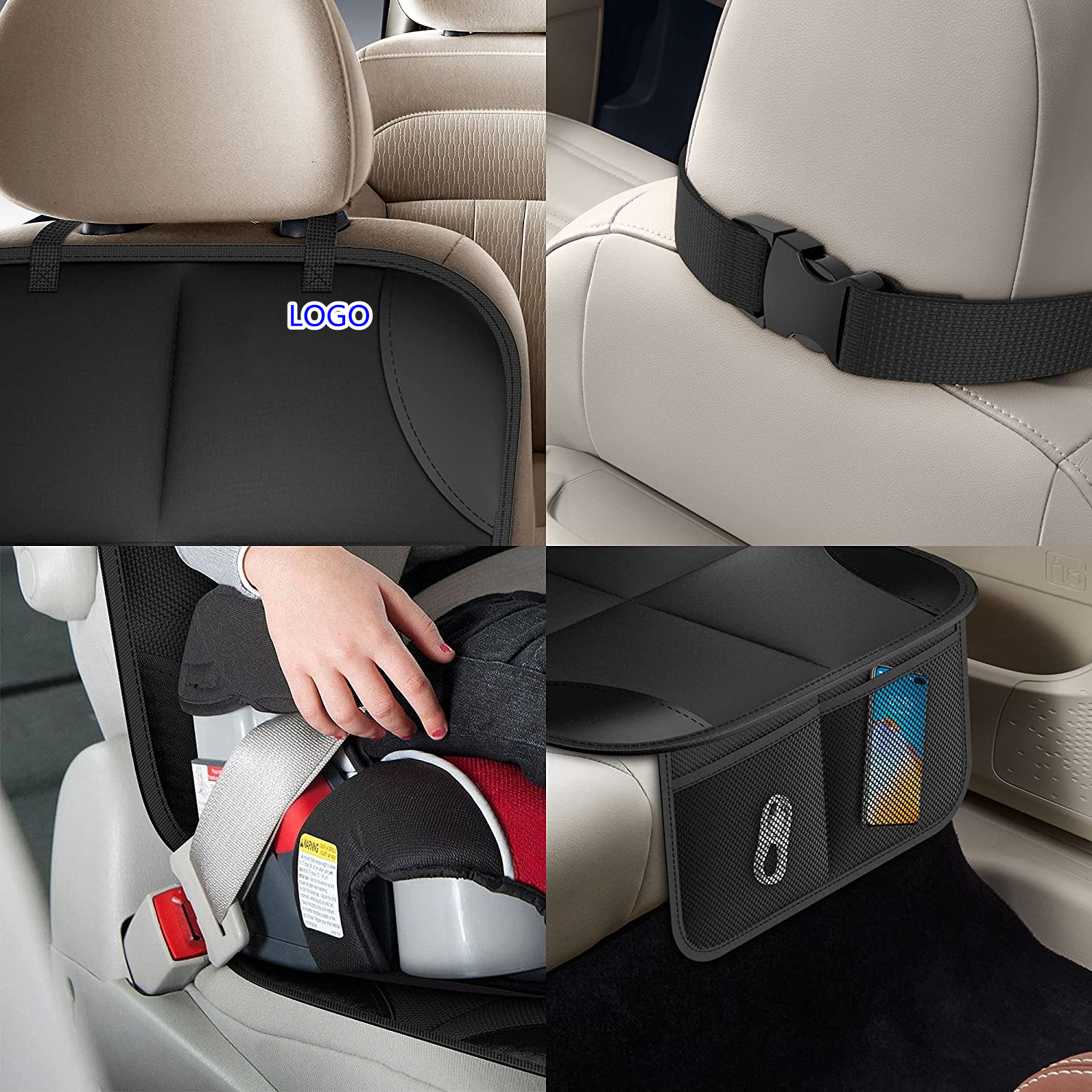 Car Seat Protector Protect Child Seats with Thickest Padding and Non-Slip Backing Mesh Pockets for Baby and Pet