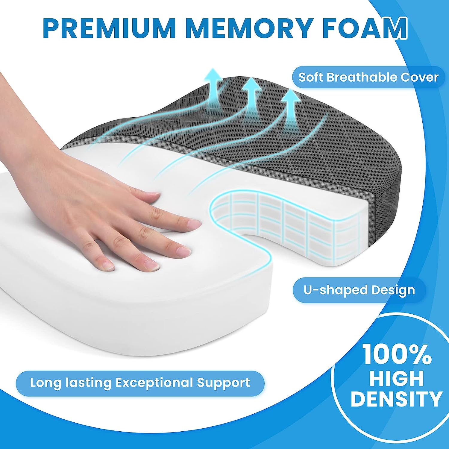 Non-Slip Memory Foam Seat Cushion for Long Sitting Office Workers, Car Drivers