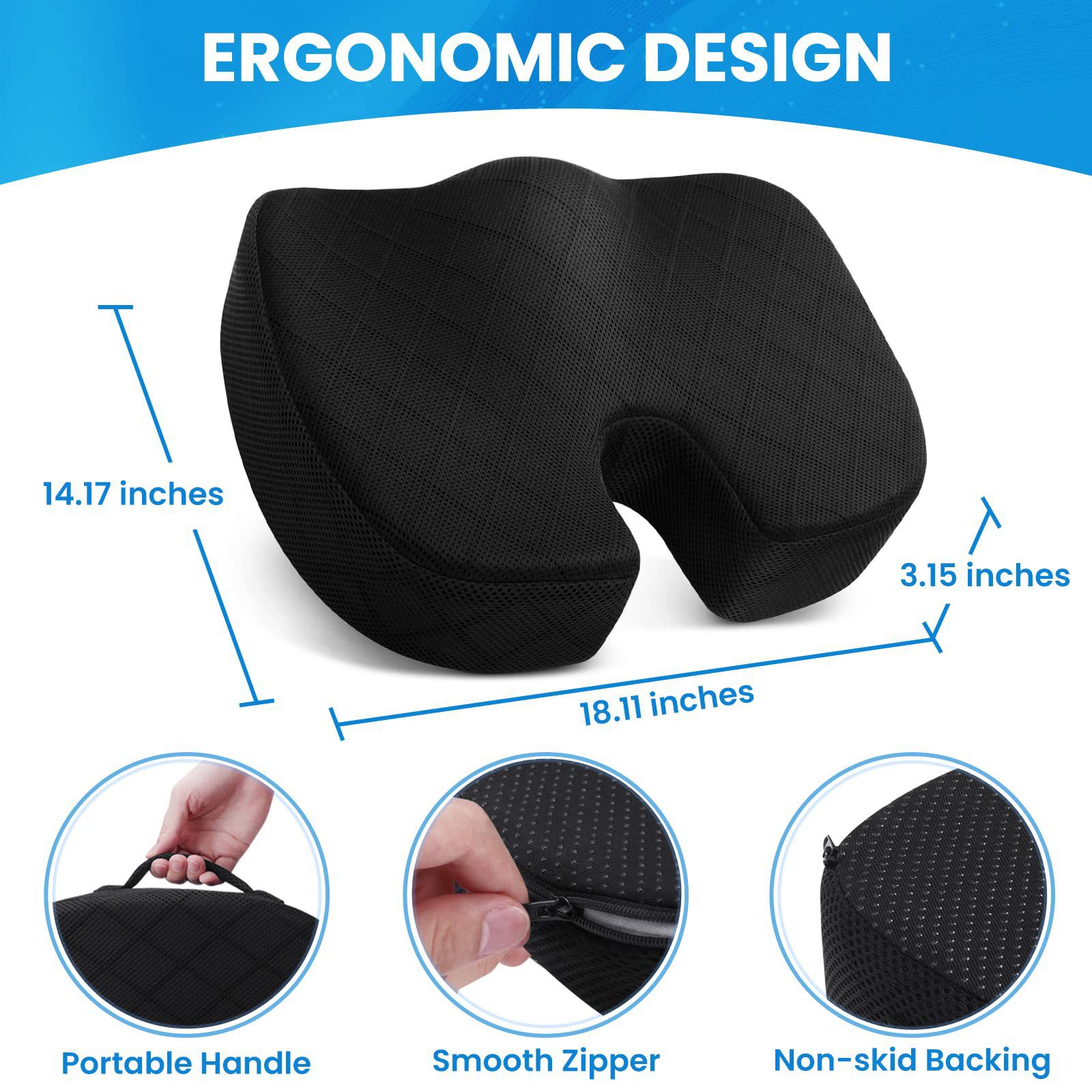 Car square Seat Cushion Memory Foam Seat Cushion for All Place Coccyx Hip Pain Relief for Long Sitting Workers Drivers Sciatica