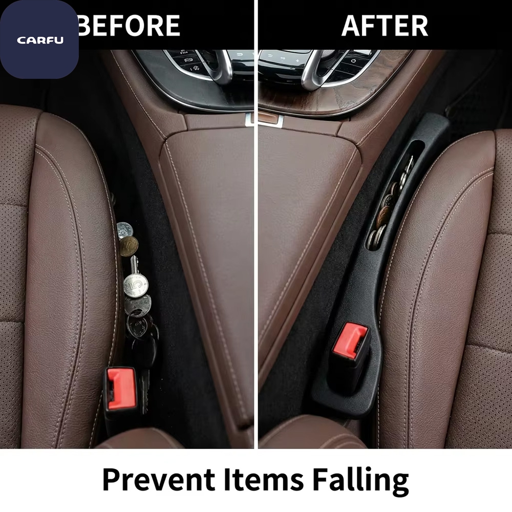 CARFU 2024 Universal Foldable Car Seat Gap Filler Organizer Phone Slot Leak-Proof Sealing Strip Soft Polyester Seat Side