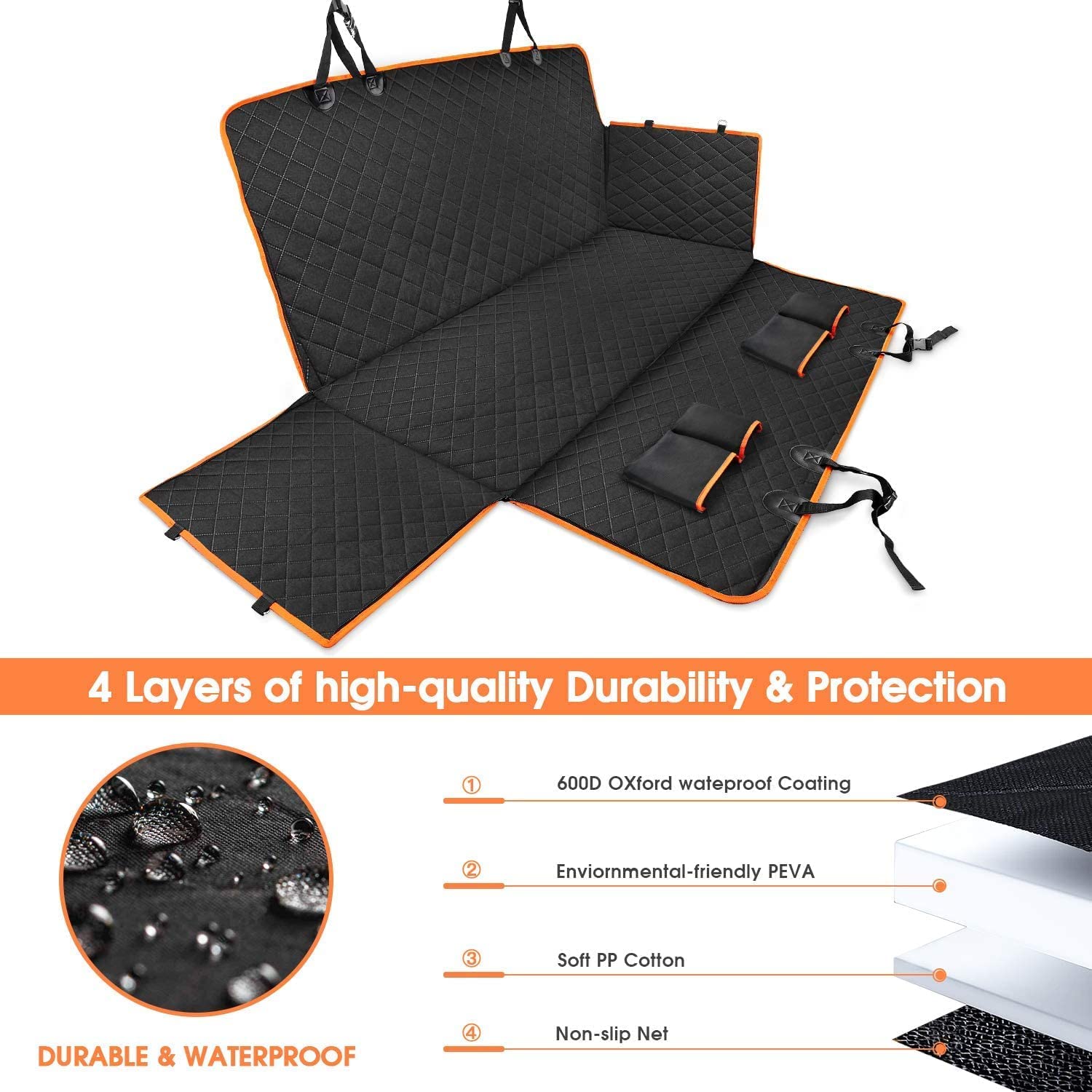 100% Waterproof Black Universal Small Animals 600d Polyester Padded Hammock Rear Back Seat Mat Pet Dog Car Seat Cover