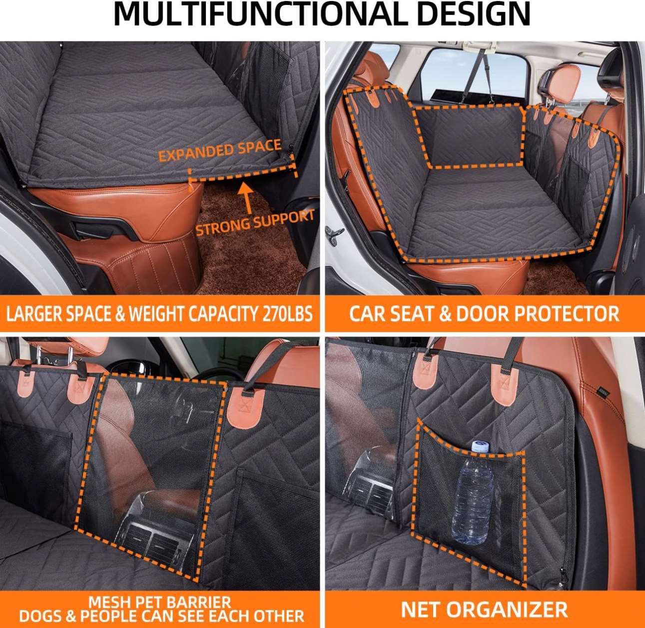 Dog Oxford Hammock Car Seat Cover with Safety Belt and Hard Bottom for Back Seat Eco-Friendly Fits All Cars