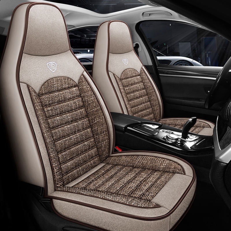 Eco-friendly Luxury Breathable Linen Flax Universal Size Car Seat Covers Full Set for Accord Civic CR-V &amp; VW Golf Passat