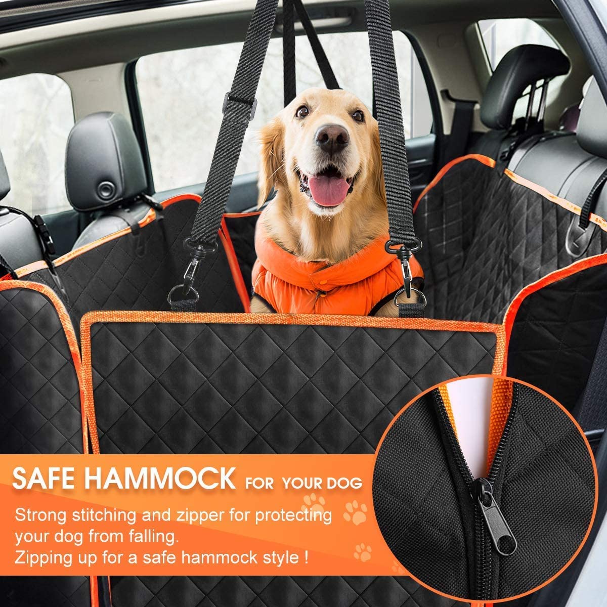 100% Waterproof Black Universal Small Animals 600d Polyester Padded Hammock Rear Back Seat Mat Pet Dog Car Seat Cover