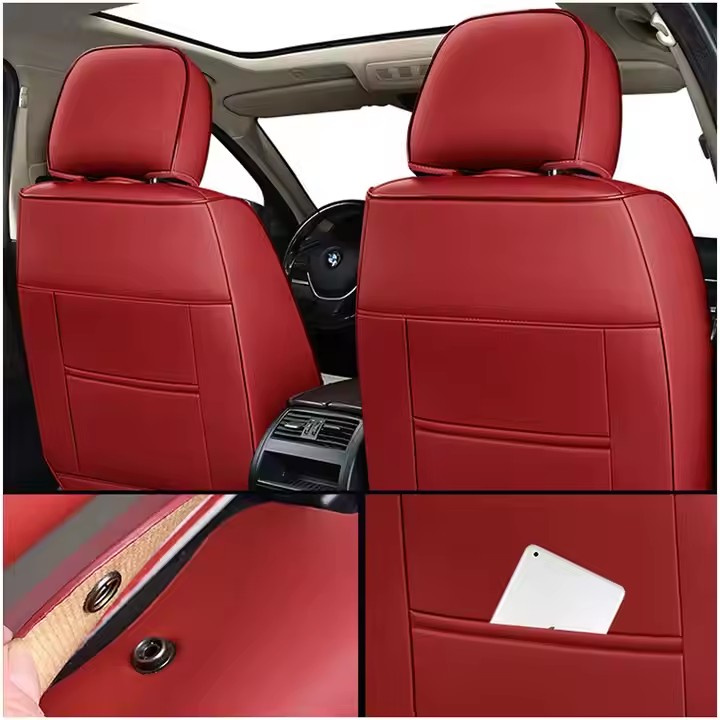 Wellfit Designer Wine Red Leather Car Seat Covers Full Set Luxury US Universal Car Accessories With Logo Protection Function