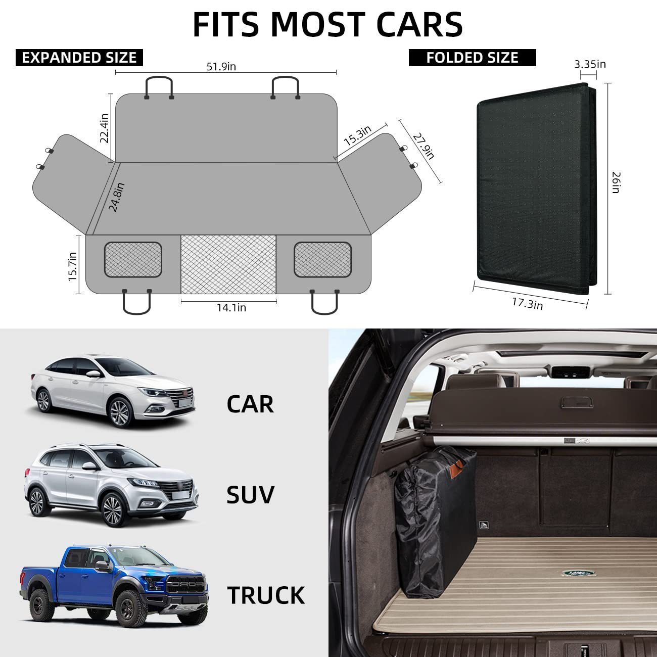Extended Dog Car Seat Cover for Back Seat Extra Larger with Safety Belt Hard Bottom Car Back Seat Extender Dogs Fit for All Cars