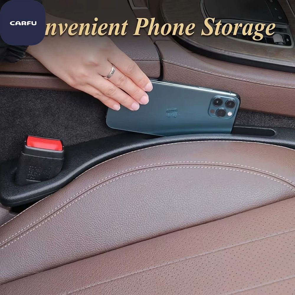 CARFU 2024 Universal Foldable Car Seat Gap Filler Organizer Phone Slot Leak-Proof Sealing Strip Soft Polyester Seat Side