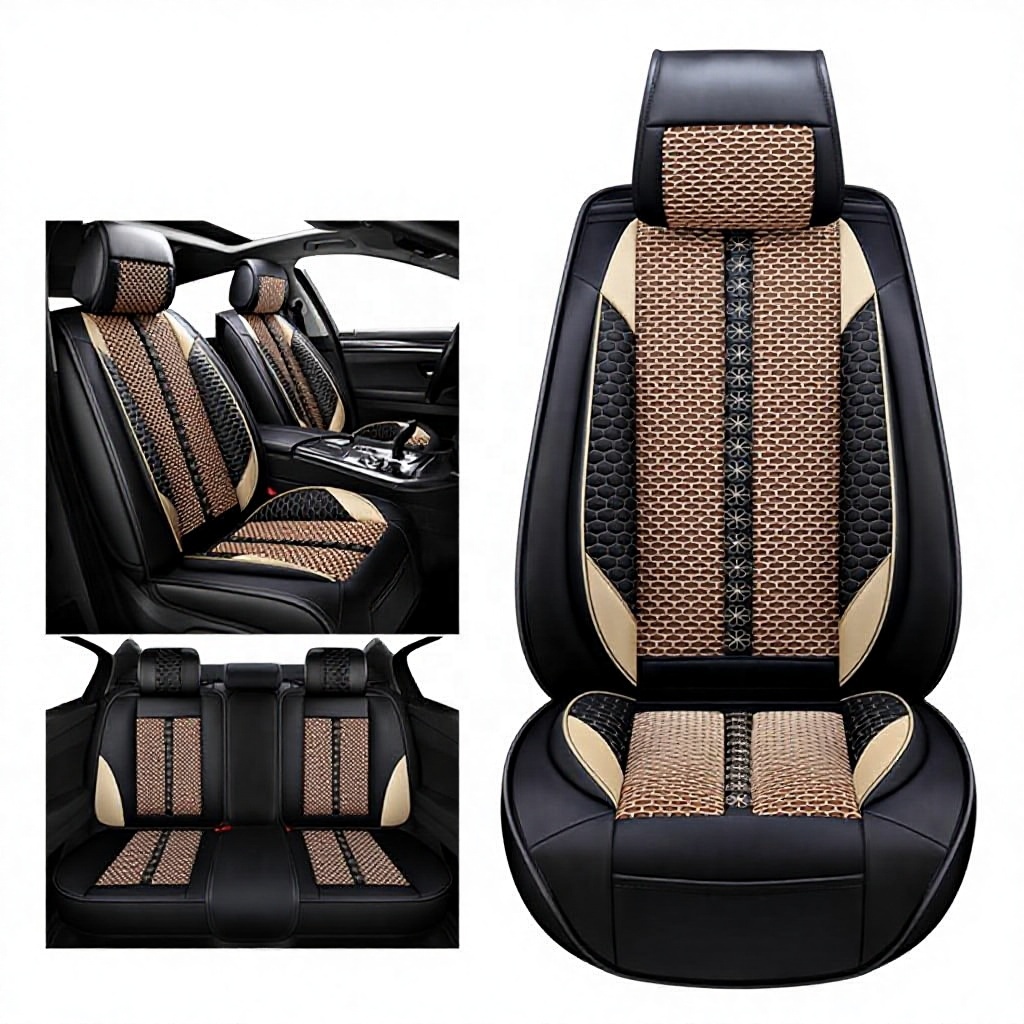 Luxury Diamond Stitched PVC Leather Car Seat Cover Universal Full Set Interior Decorative Protector OEM ODM