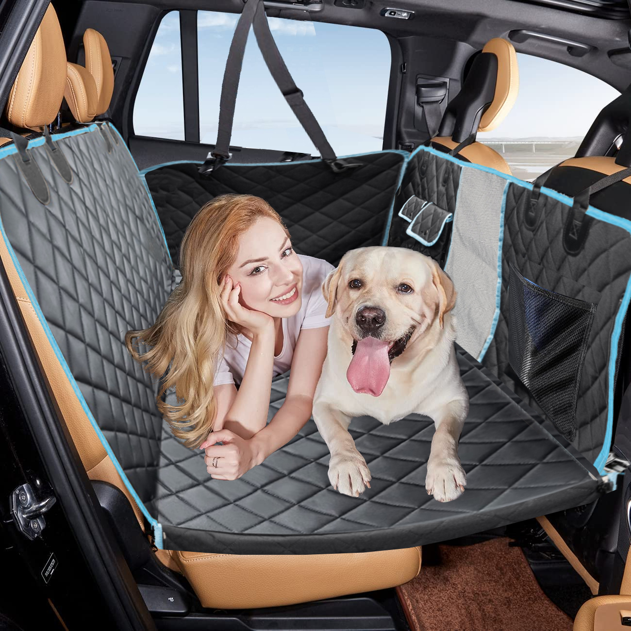 Oxford Leather Dog Car Seat Cover Waterproof Dog Hammock with Strong Support Non-Slip Printed Back Seat Extender for Pets