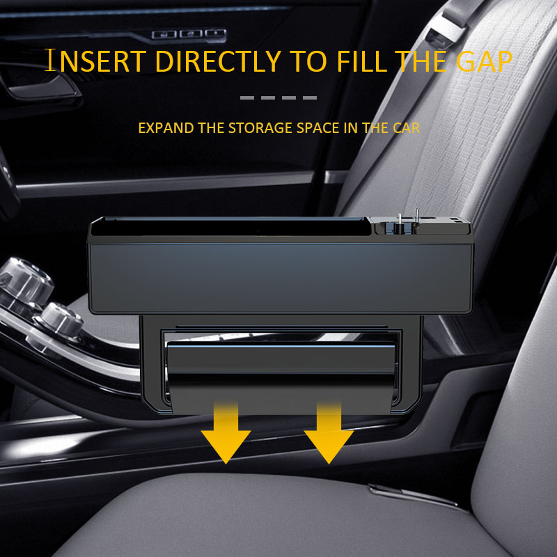 Car Seat Gap Filler Organizer With 2 USB Ports and 3 Charging Cable of Type C, 8 Pin, Micro Multi-functional Storage Box
