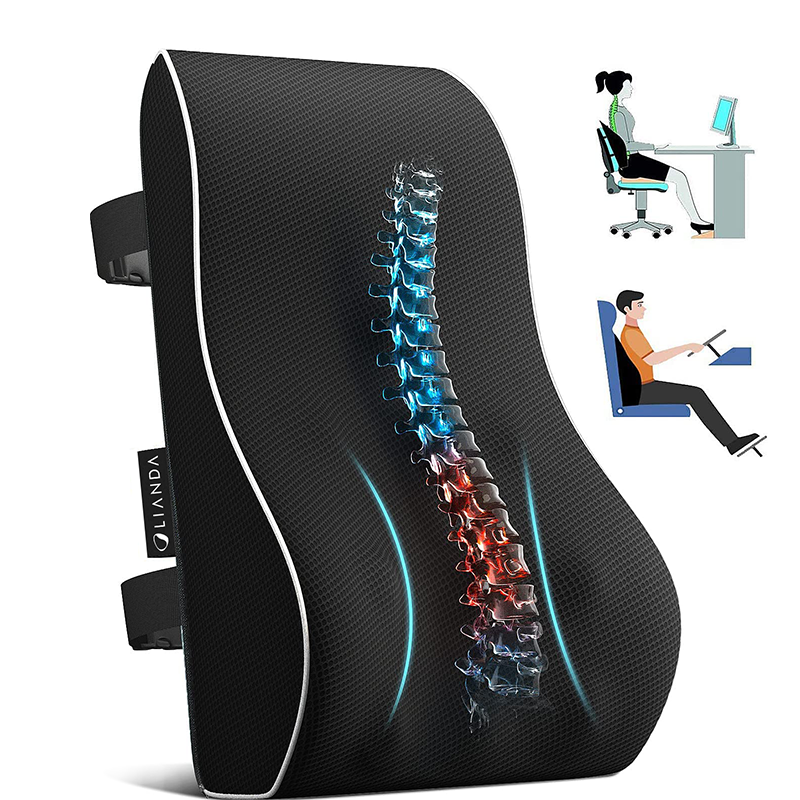 Mesh Cover Double Adjustable Strap Lumbar Support Cushion for Office Chair Back Support Cushion for Car Computer Recliner Memory