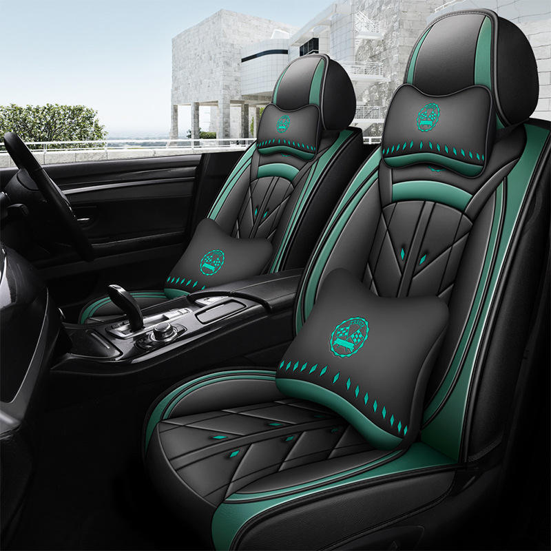 Soleway C-P-40 Universal PVC Leather Car Seat Covers Luxury Black Red Woven Design Full Surround All-Season Auto Seat Protector