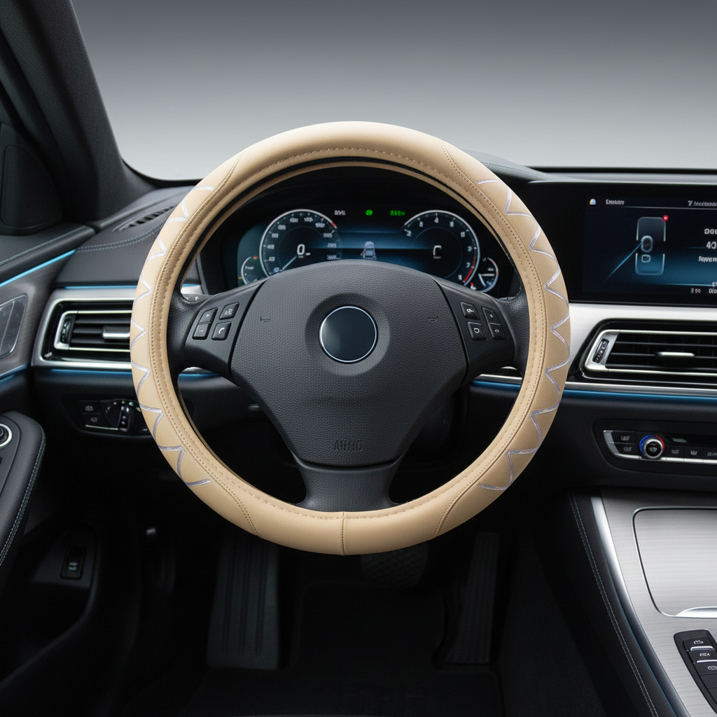 Three-Spoke Steering Wheel Cover, 5s Quick Install Elastic Auto-lock Design, Universal Fit Non-slip Firm Grip Car Interior Decor