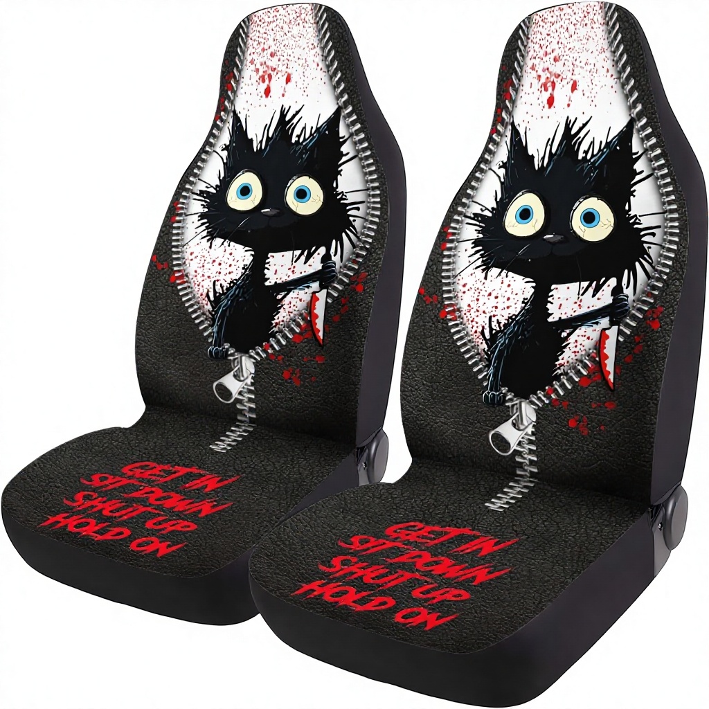 GENANY Funny Murder Cat Front Car Seat Covers OLIVER Fitment Durable Polyester Breathable Protective Automotive Accessory Made