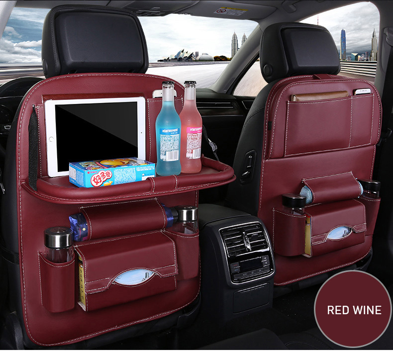 QEEPEI Custom LOGO Auto Car Back Seat Organizer With Foldable Dining
