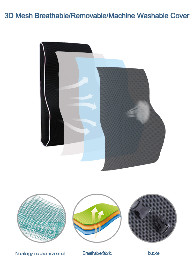 Car Back Support Pillow Chair Cooling Gel Memory Foam Lumbar Pillow