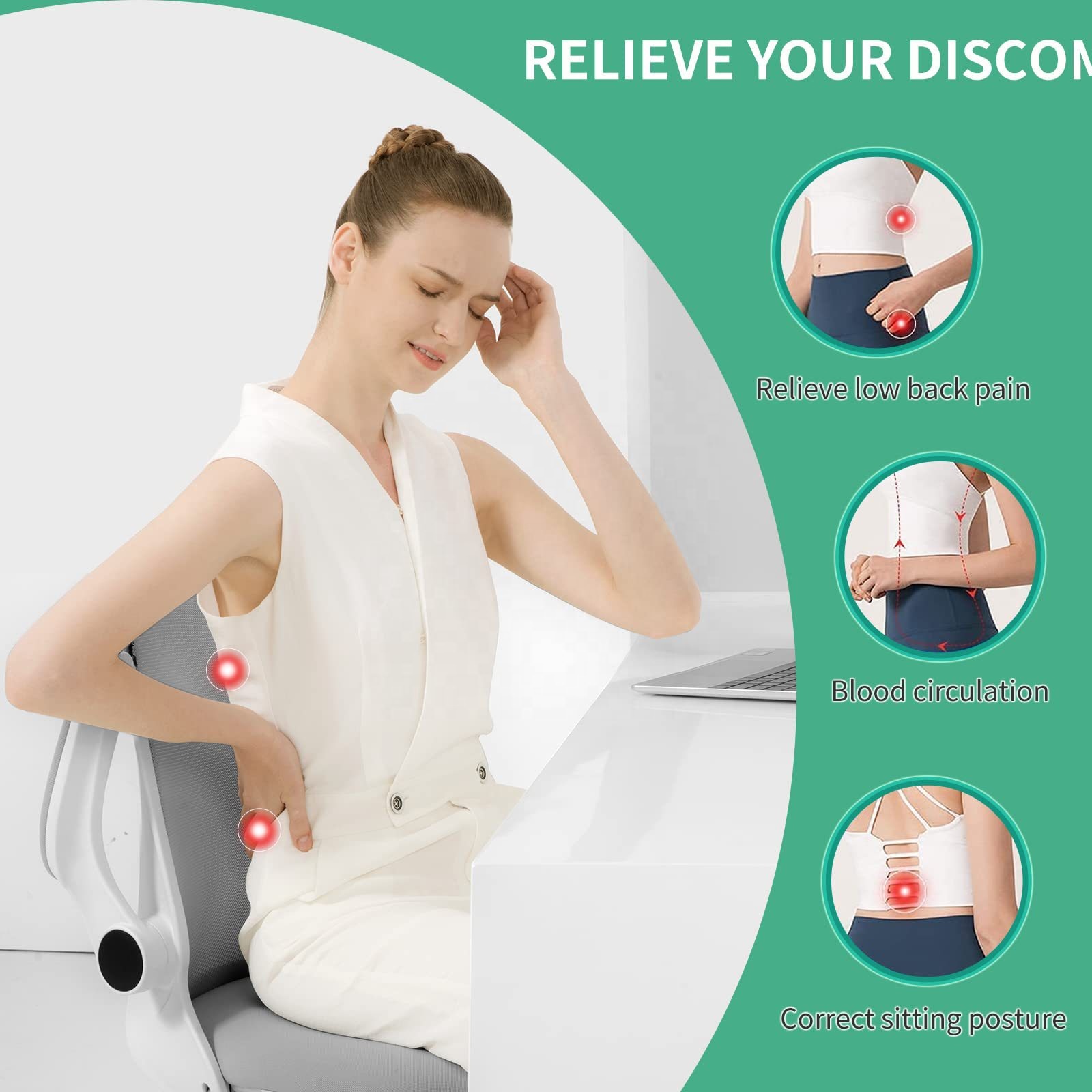 Premium Ergonomic Memory Foam Lumbar Support Pillow Breathable 3D Mesh Backrest Office Chair Car Orthopedic Cushion Sciatic Back