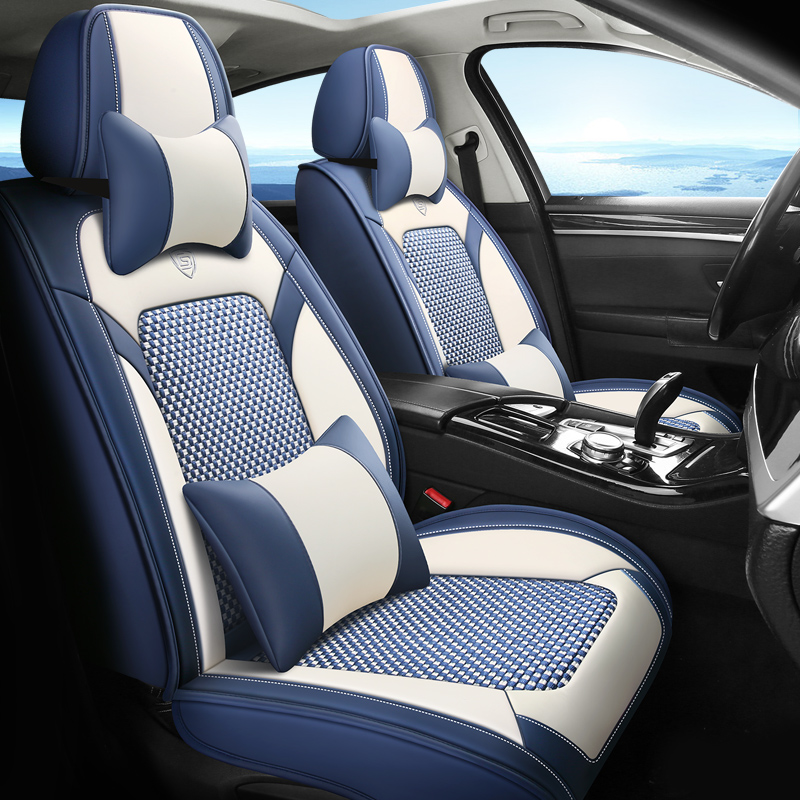 Custom logo Luxury Breathable Interior Accessory Ice Silk Universal Napa Leather Full Set Car Seat Cover Set for Car