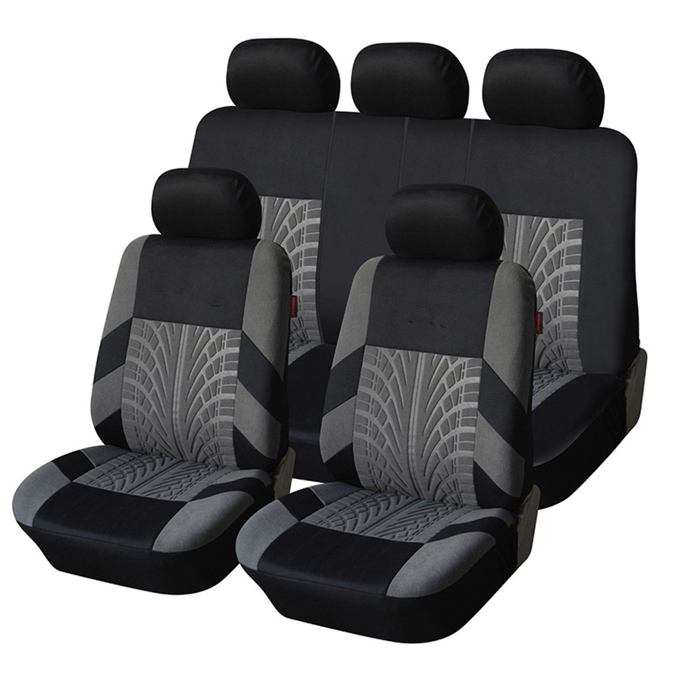 Full Set 9-Piece Luxury Knitted Fabric Four Seasons Universal Car Seat Cover with Zippered Flatbed