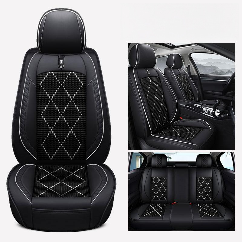 Luxury Diamond Stitched PVC Leather Car Seat Cover Universal Full Set Interior Decorative Protector OEM ODM
