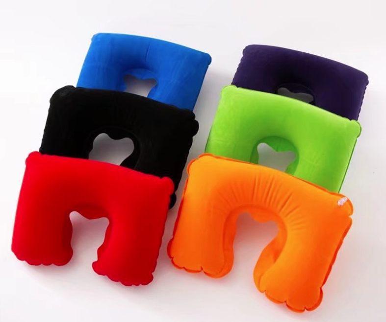 Air Inflatable U-shaped Flocking Soft Rest Pillow Neck Car Headrest Air Cushion Pillow Necessary for Sleeping Travel Airplane