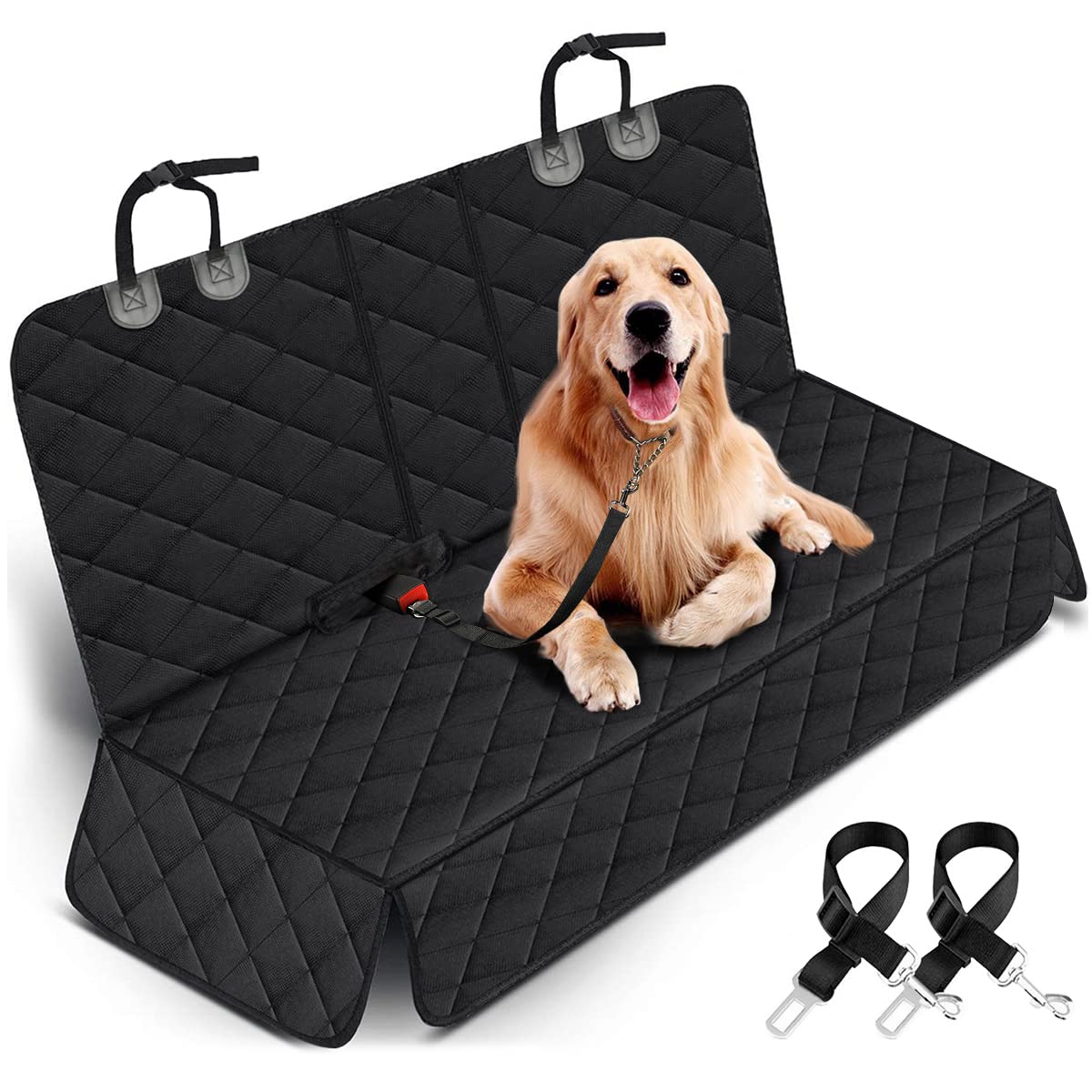 Waterproof Dog Car Seat Cover with Seat Belt Non-Slip Bench Pet Car Seat Protector for Most Cars Trucks SUVs